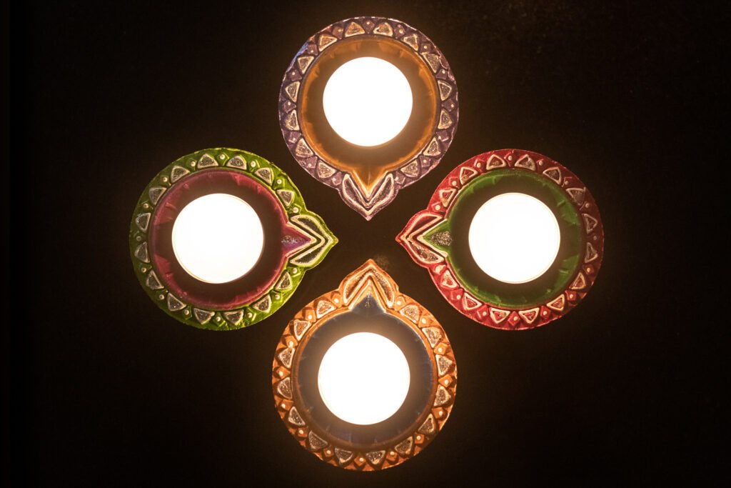 Lit diyas for Diwali