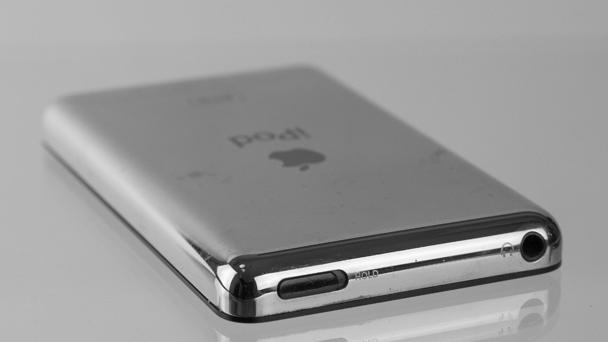 The metal back of an iPod classic music player
