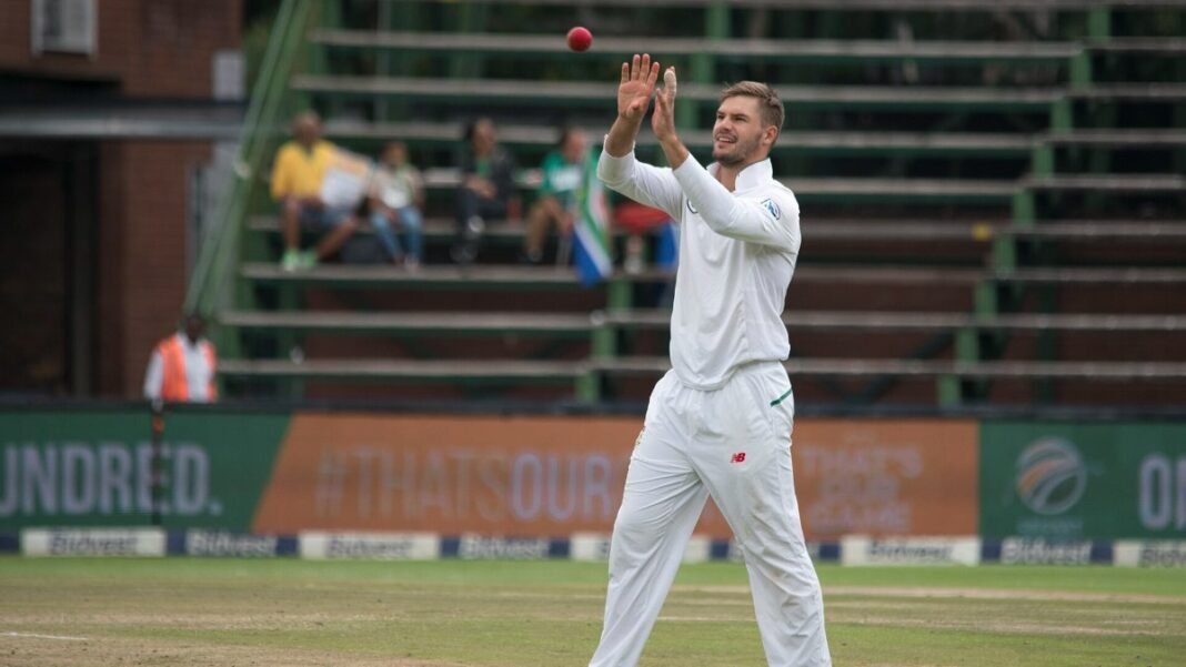 South African cricketer Aiden Markram in whites on the field